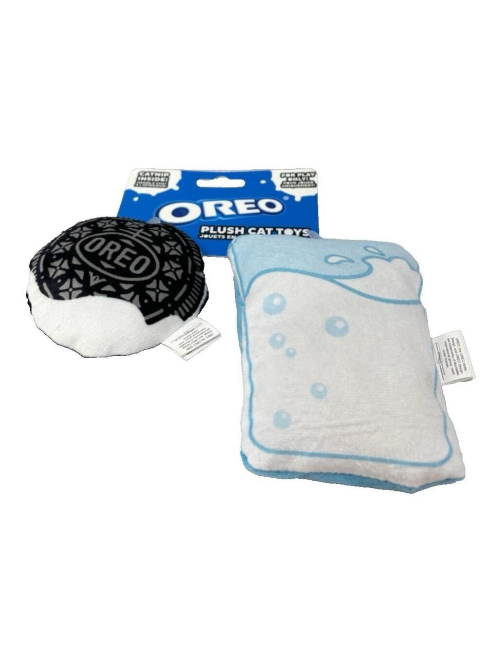 Oreo Plush Cat Kitten Toy Cookie Glass Milk with Catnip Soft Chew Play Time Fun